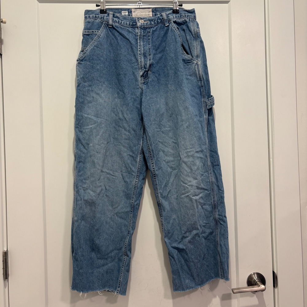 Old Navy Supply Co Mens Carpenter Jeans Blue Denim Raw Hem Relaxed Fit 36x26